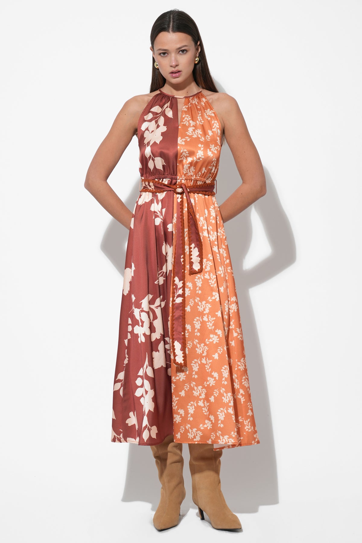 Sandi Two Toned Halter Midi Dress F257D6473