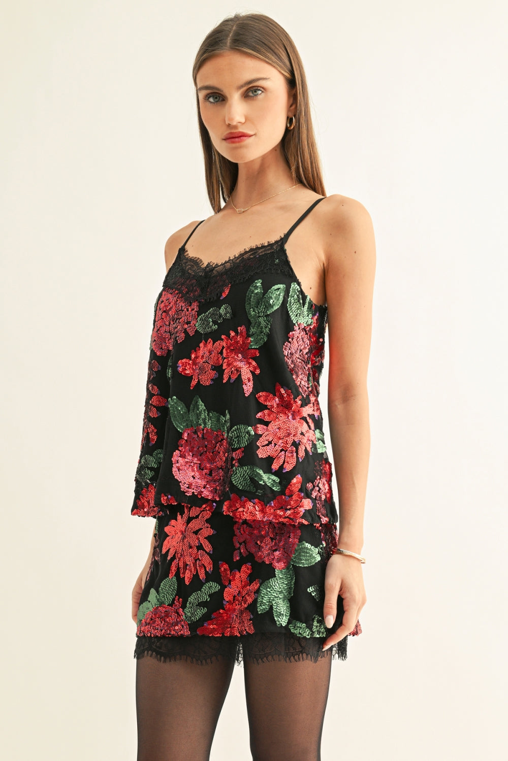 Scarlette Contrast Lace Sequin Cami F269T7630_BLACK MULTI