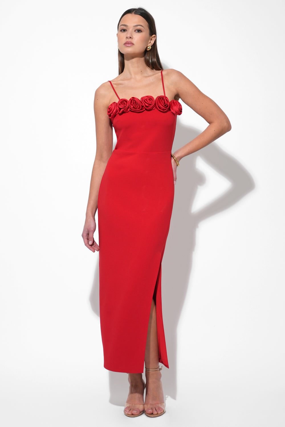 Solana Rosette Stretch Removable Straps Midi Dress