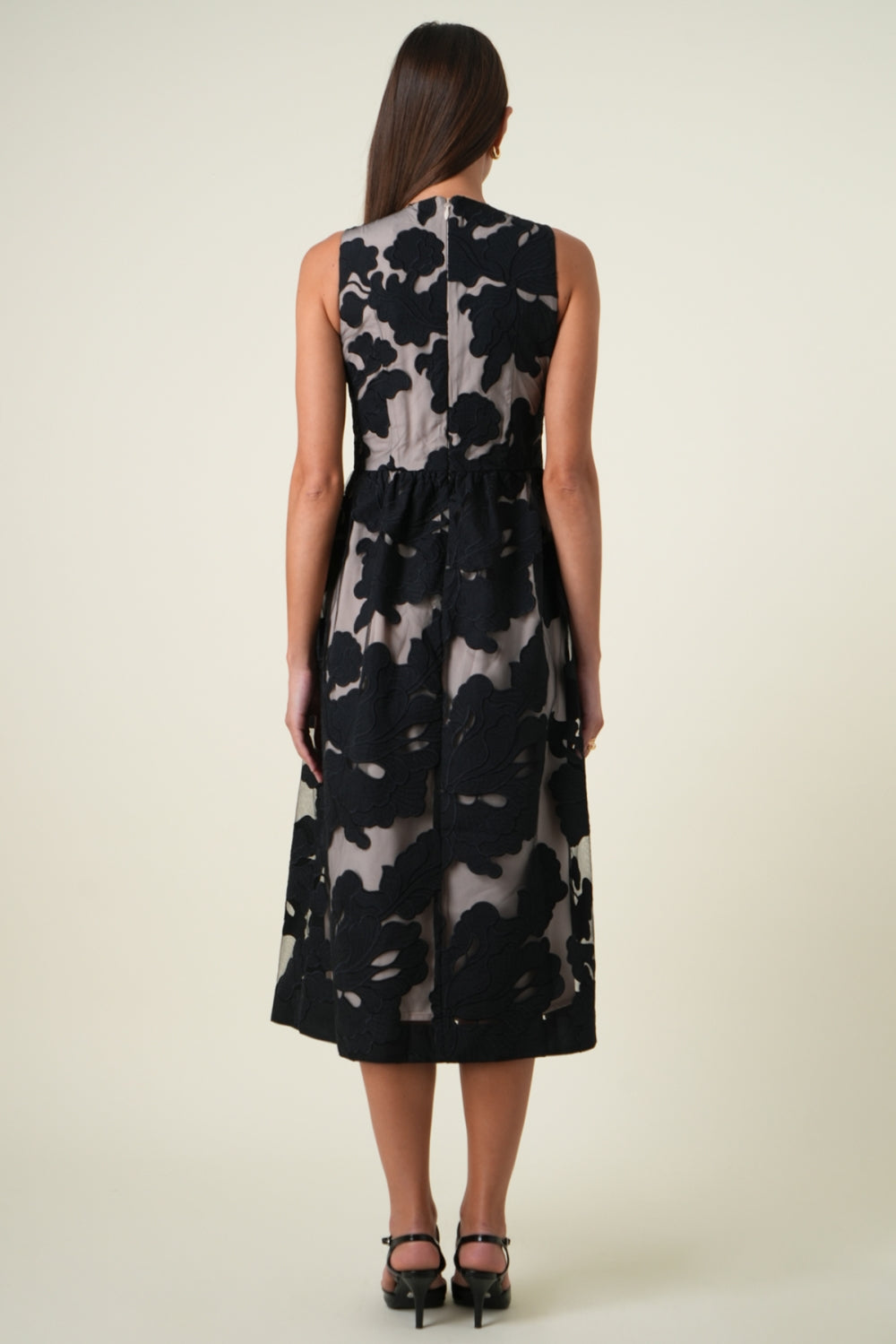 Sylvia Sleeveless Black Midi Dress F2610D7473_BLACK/NUDE