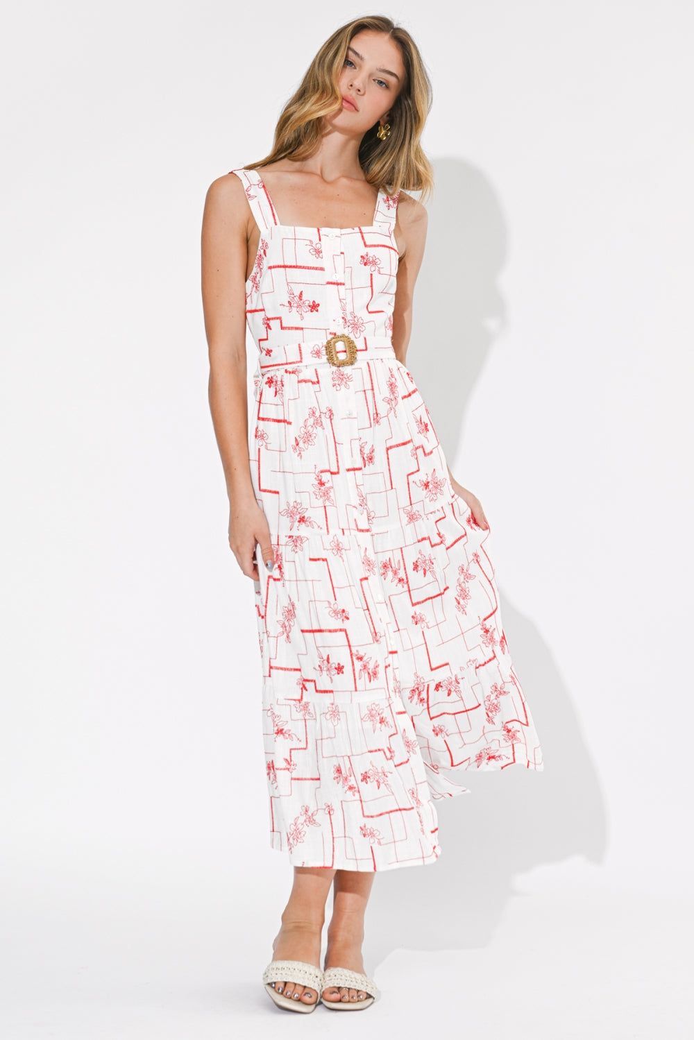 Violet Embroidered Square Neck Midi Dress F264D7121