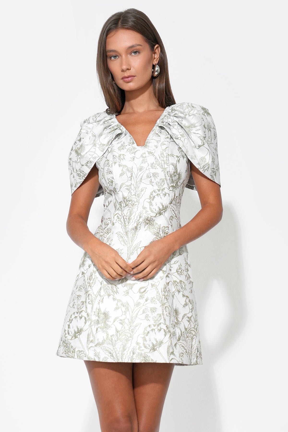 Vivian Cape Sleeve Jacquard Mini Dress F261D6960
