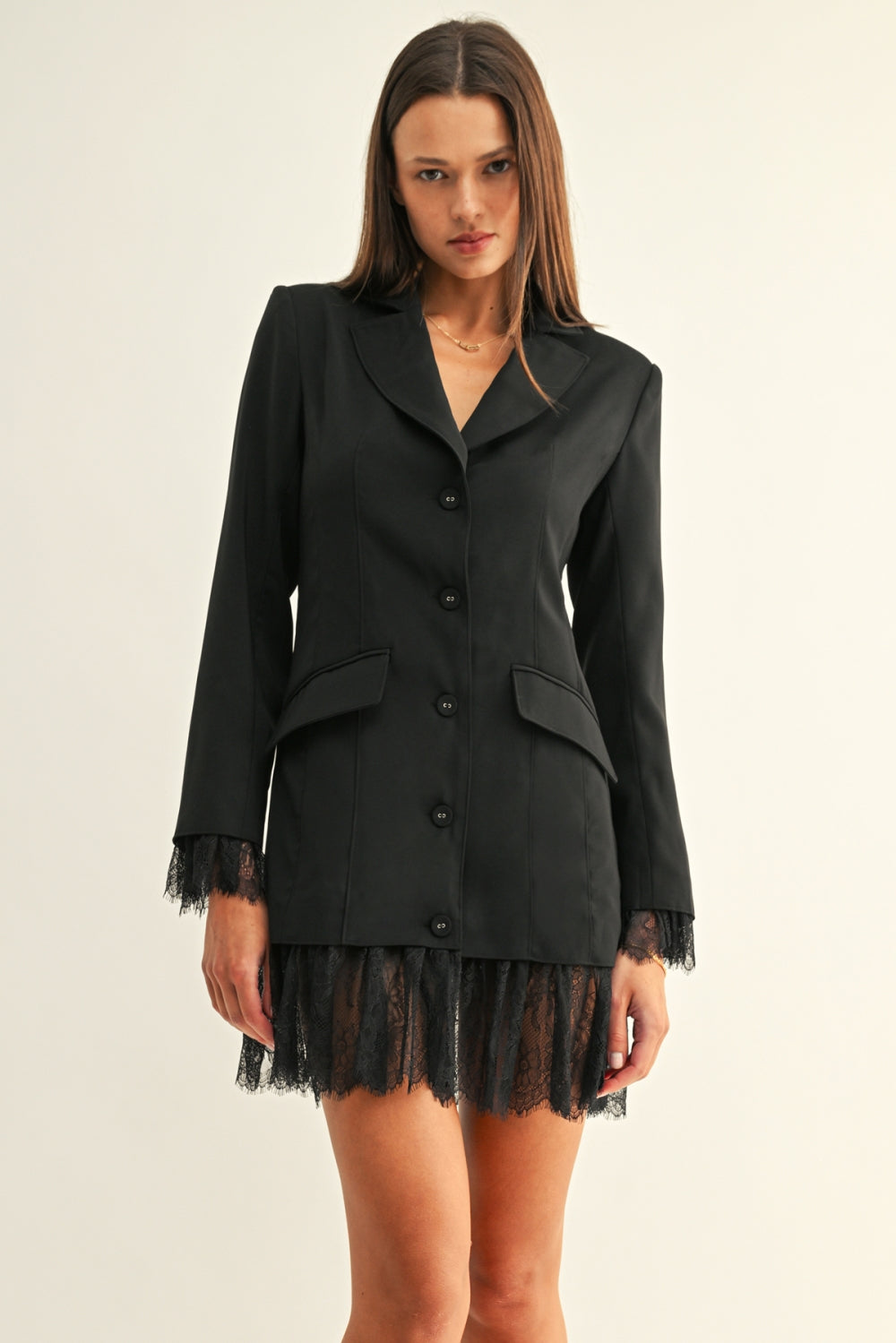 Yasmi Lace Hem Blazer Dress F2610D7429_BLACK
