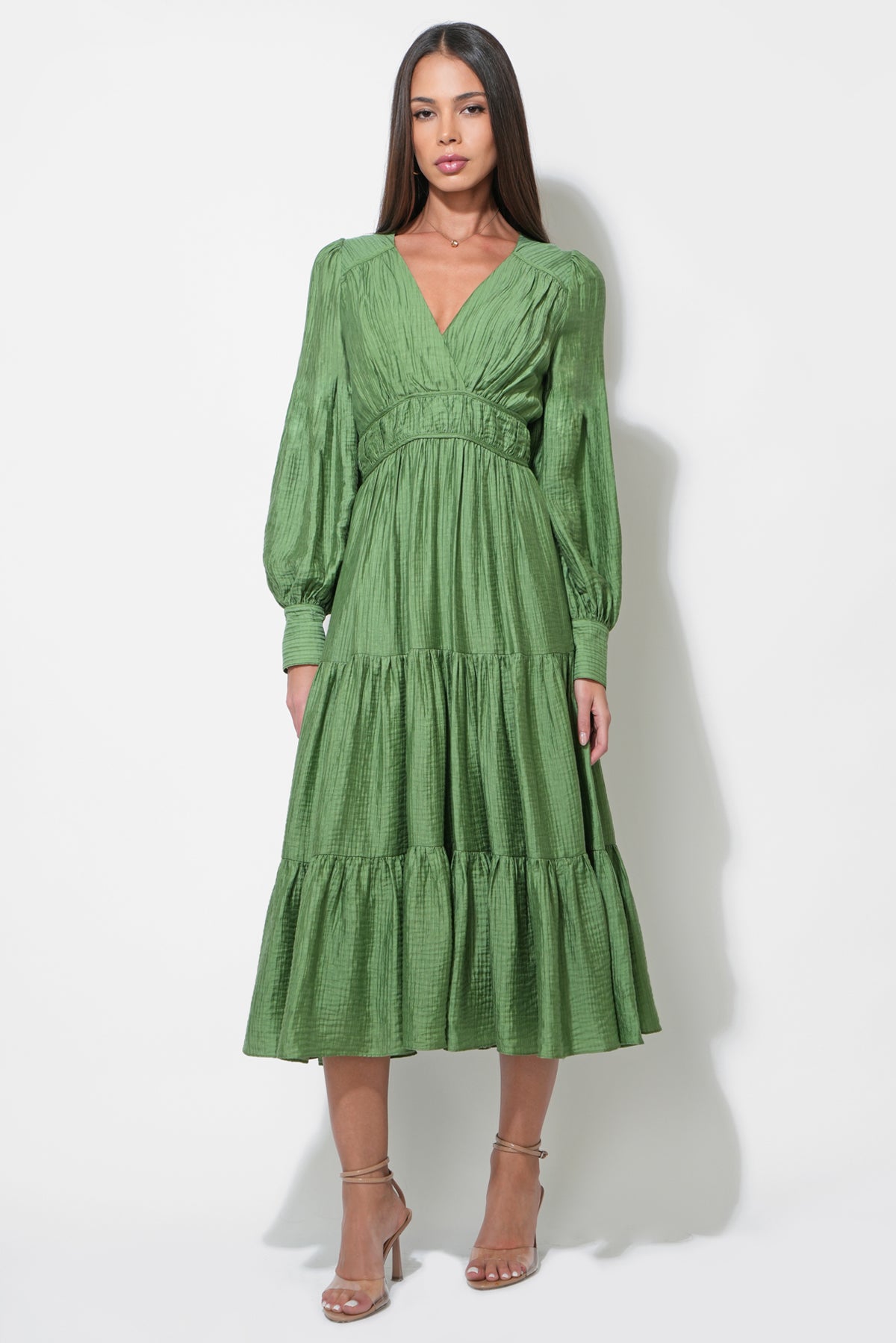 Zinnia Surplice Neck Tiered Midi Dress F2512D6825