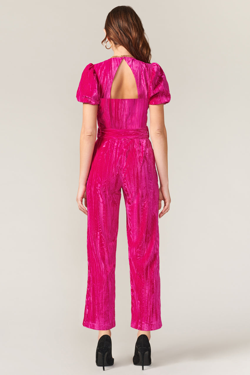 Back view of velvet jumpsuit