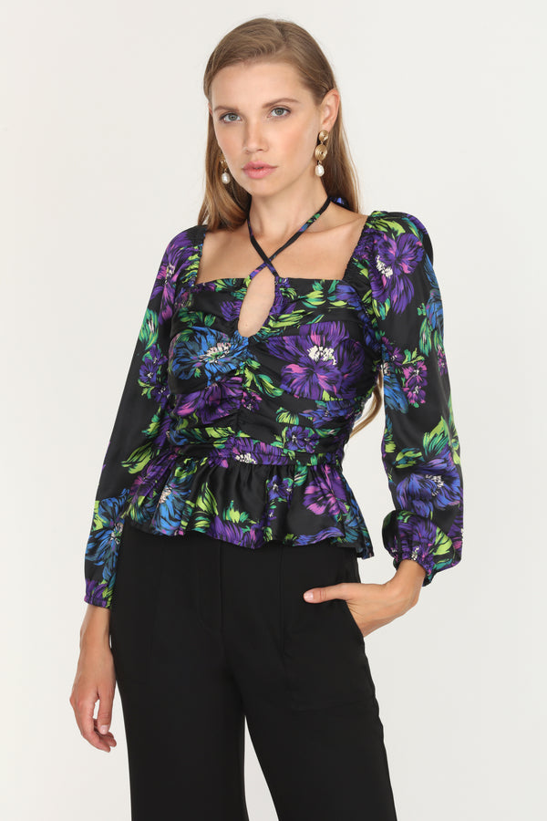 Rena Ruched Keyhole Blouse - RECYCLED POLY