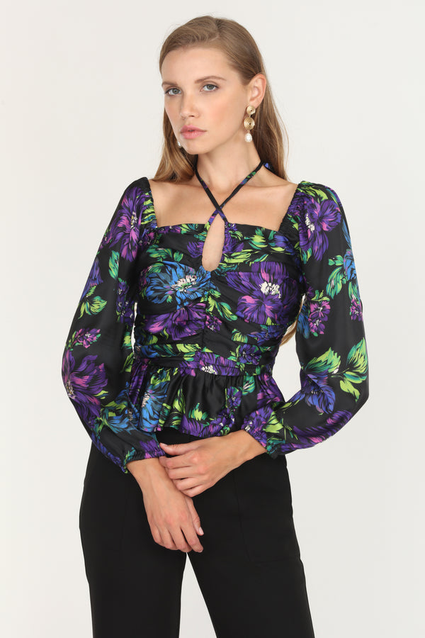 Rena Ruched Keyhole Blouse - RECYCLED POLY