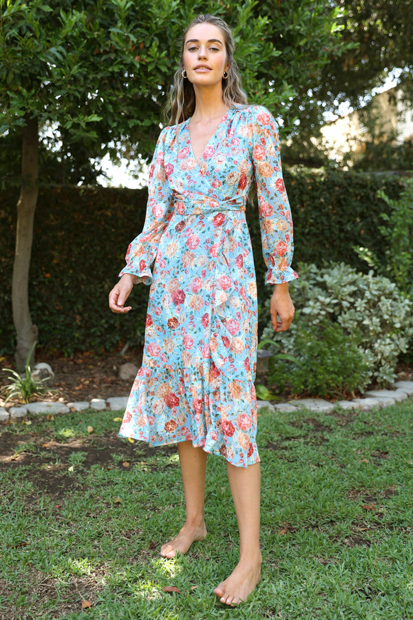 Penelope Faux Wrap Floral Midi Dress