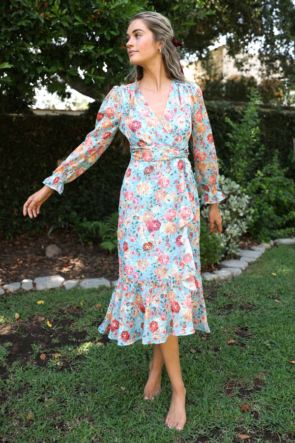 Penelope Faux Wrap Floral Midi Dress