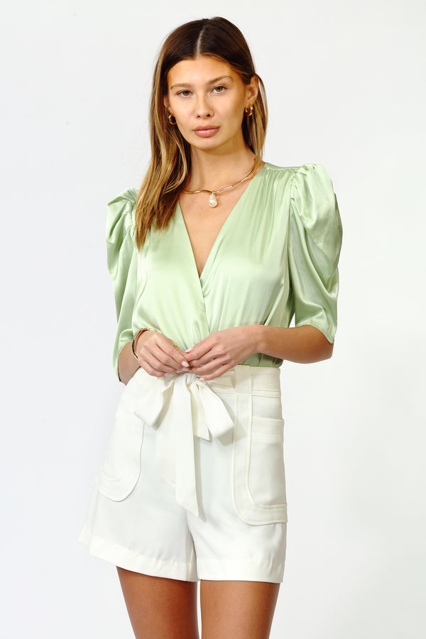 Lila Sateen Puff Sleeve Bodysuit