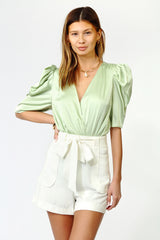 Lila Sateen Puff Sleeve Bodysuit