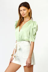 Lila Sateen Puff Sleeve Bodysuit