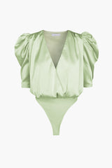 Lila Sateen Puff Sleeve Bodysuit