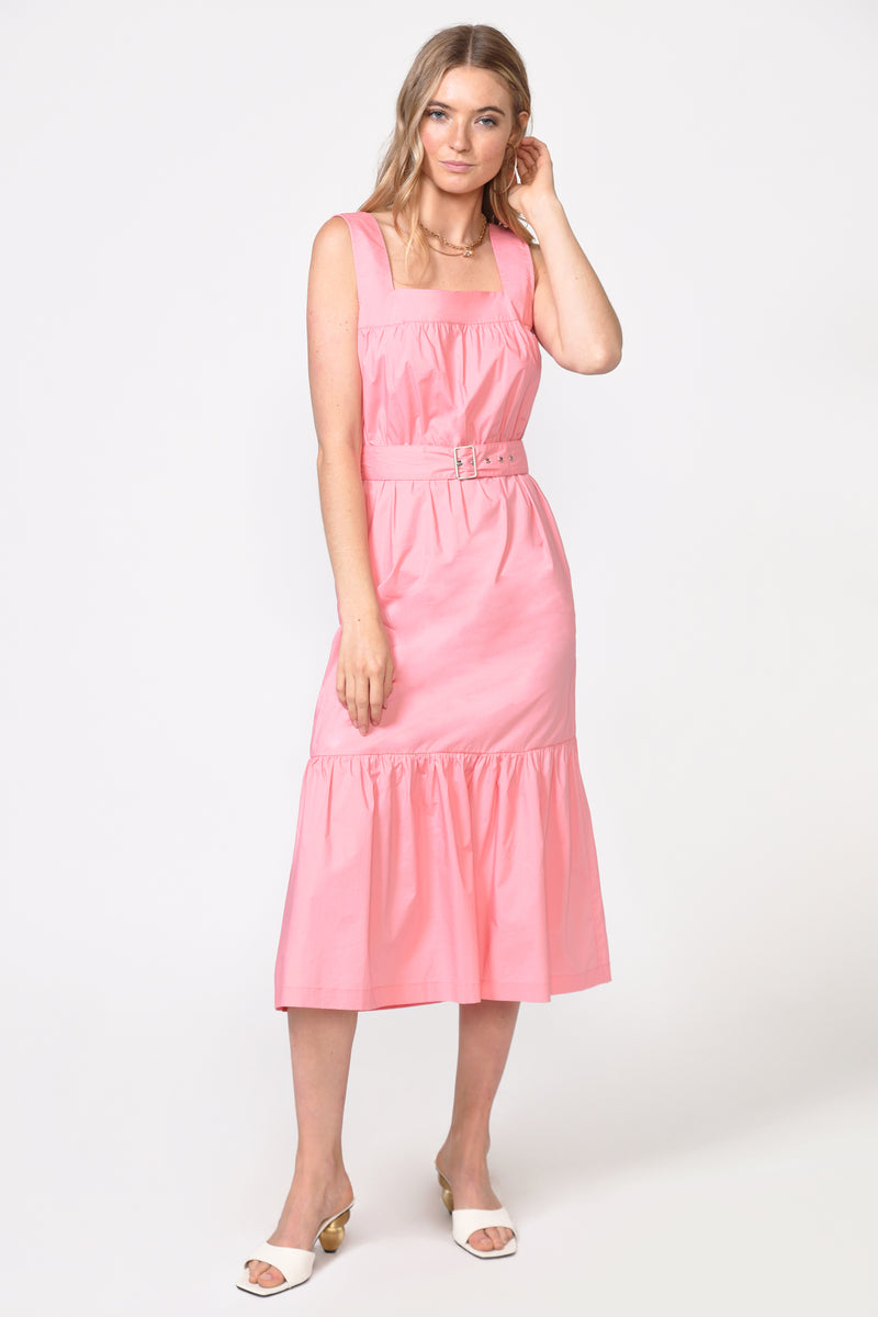 Janis Poplin Belted Midi Dress