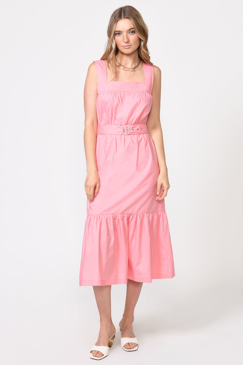 Janis Poplin Belted Midi Dress