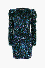 Gale Velvet Sequins Puff Sleeve Mini Dress
