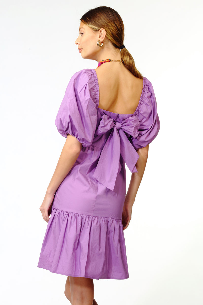 Natalia Puff Sleeve Bow Back Poplin Dress