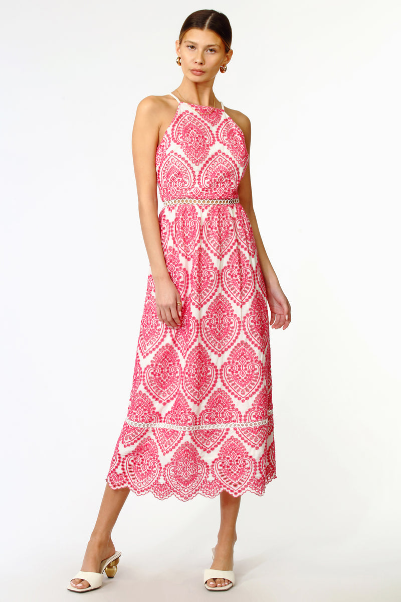 Amelia Halter Cotton Embroidered Midi Dress