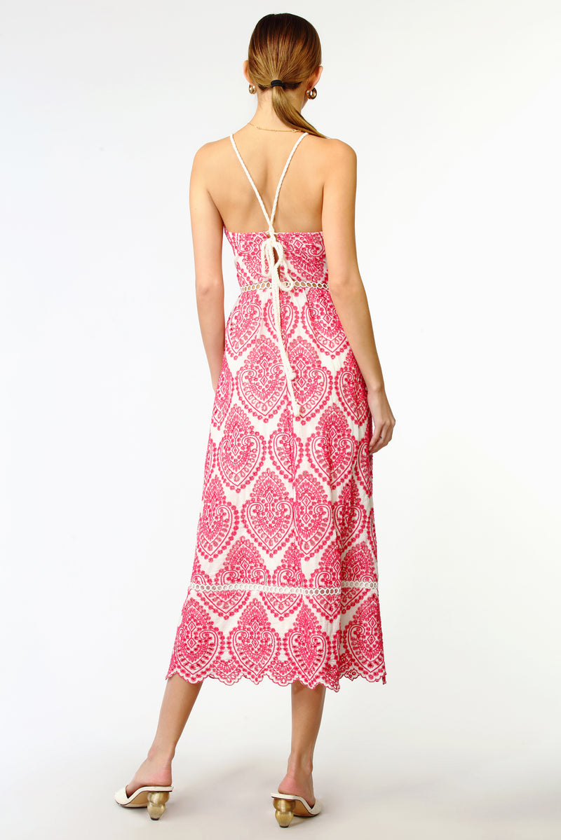 Amelia Halter Cotton Embroidered Midi Dress