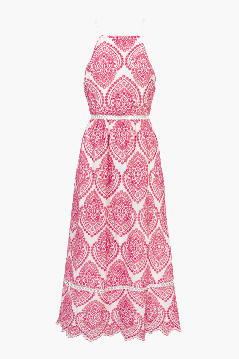 Amelia Halter Cotton Embroidered Midi Dress