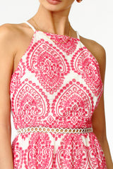 Amelia Halter Cotton Embroidered Midi Dress
