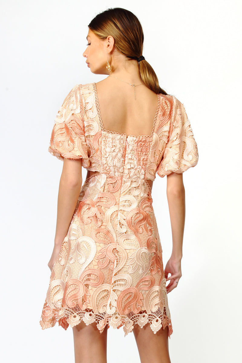Giselle Ombre Lace Puff Sleeve Cut Out Dress - FINAL SALE