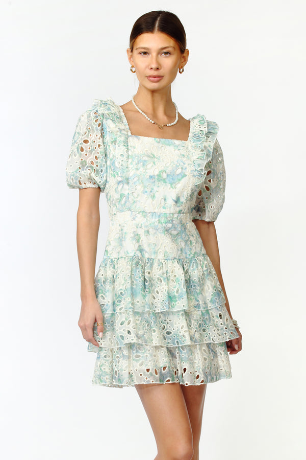 Kerry Eyelet Printed Lace Mini Dress