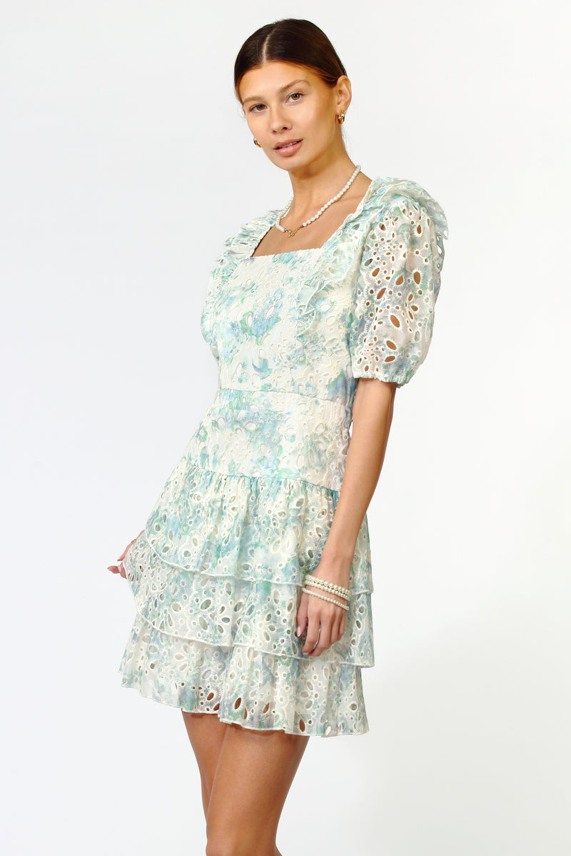 Kerry Eyelet Printed Lace Mini Dress