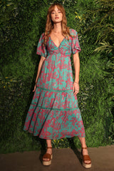 Katia Flutter Sleeve Tiered Maxi Dress