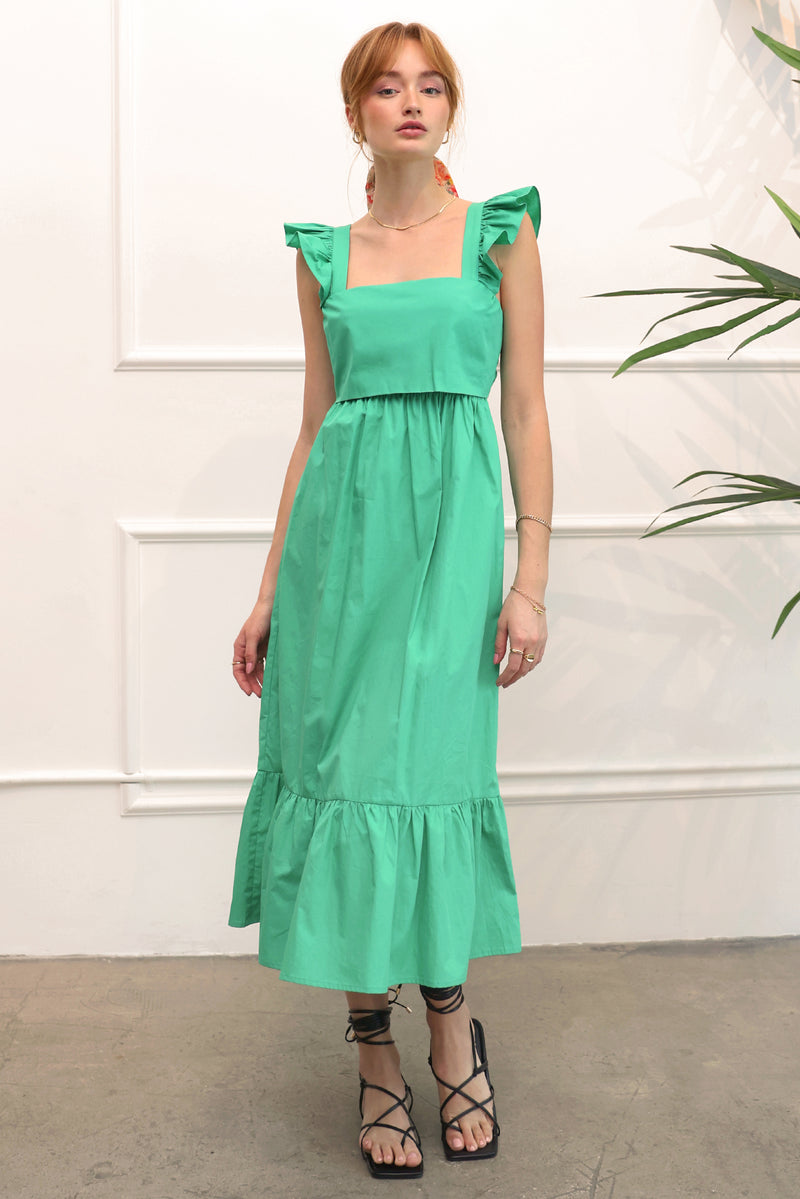 Soshani Poplin Tie Back Midi Dress