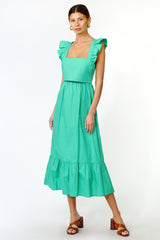 Soshani Poplin Tie Back Midi Dress