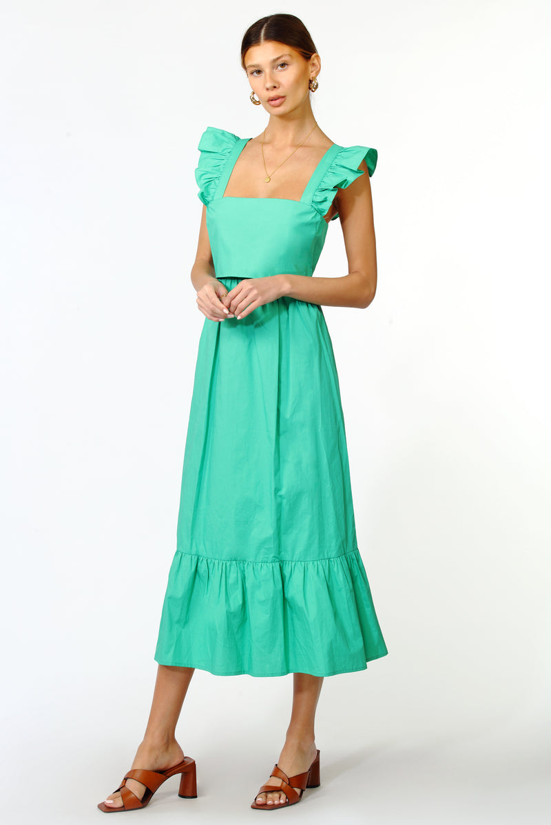 Soshani Poplin Tie Back Midi Dress