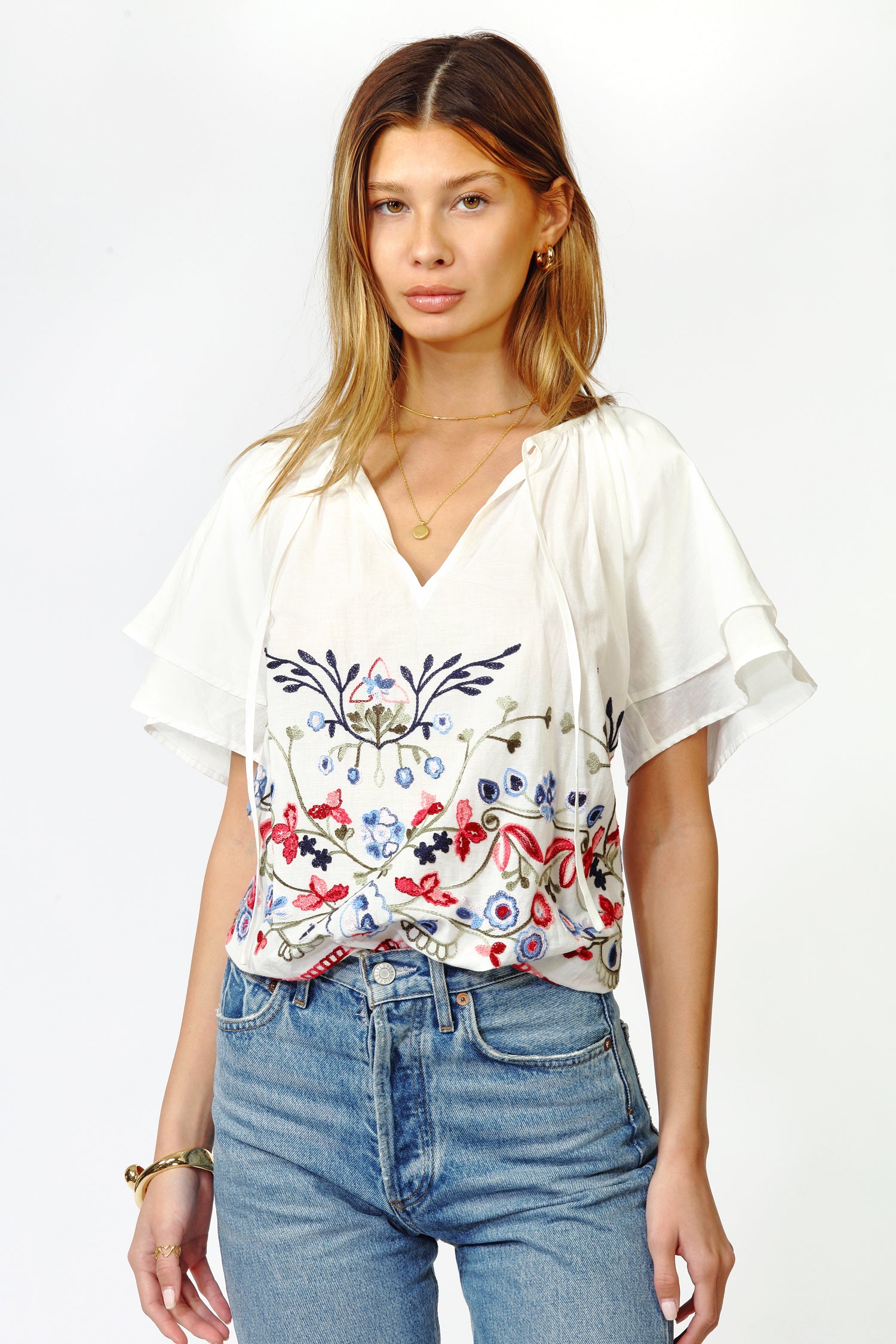 Konnie Embroidered Flutter Sleeve Blouse