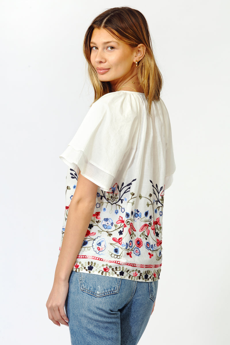 Konnie Embroidered Flutter Sleeve Blouse
