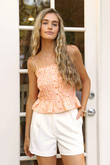 Melia Smocked Gingham Cropped Top