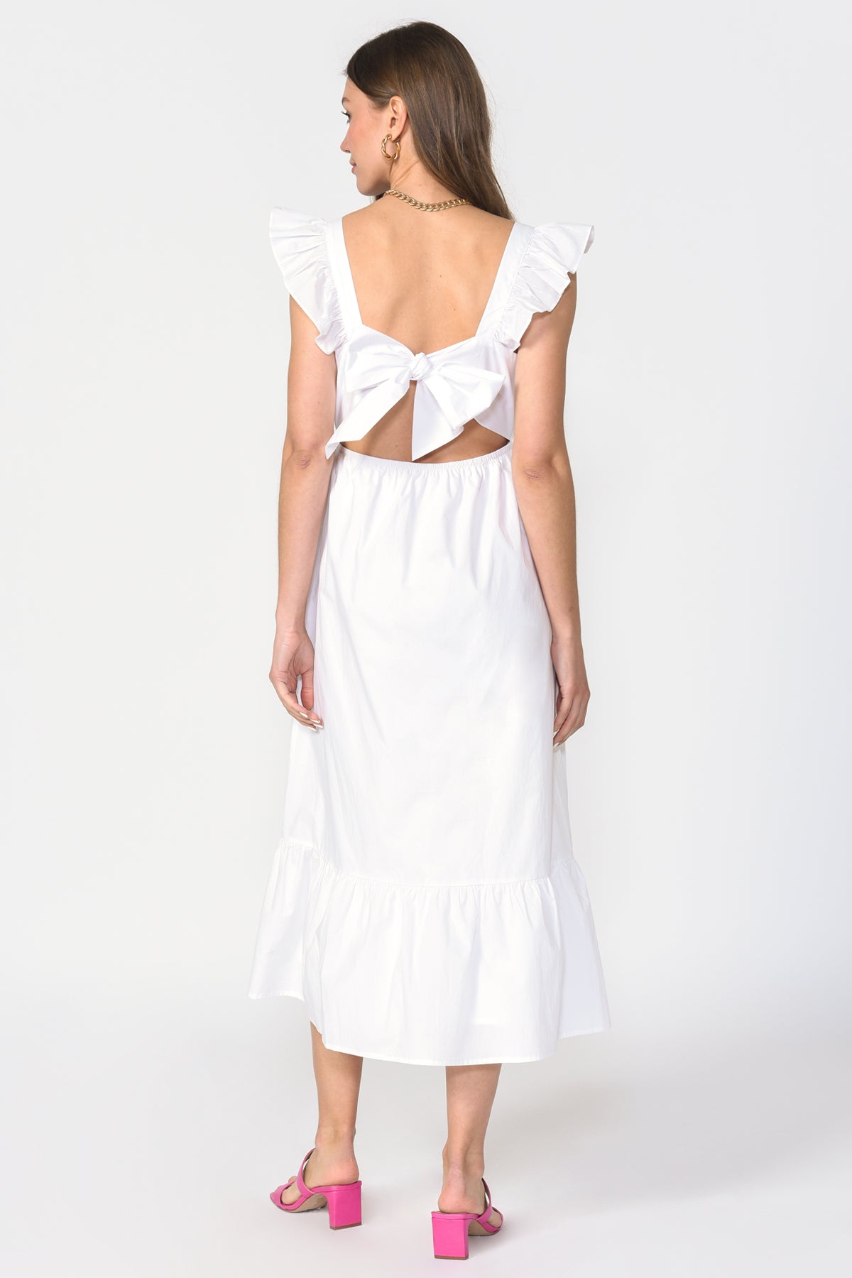 Soshani Poplin Tie Back Midi Dress