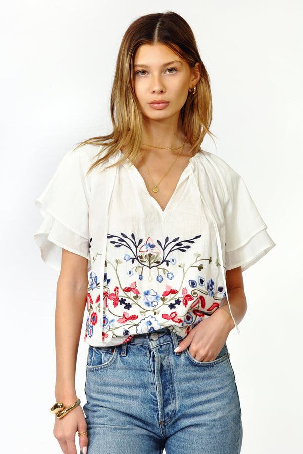 Konnie Embroidered Flutter Sleeve Blouse