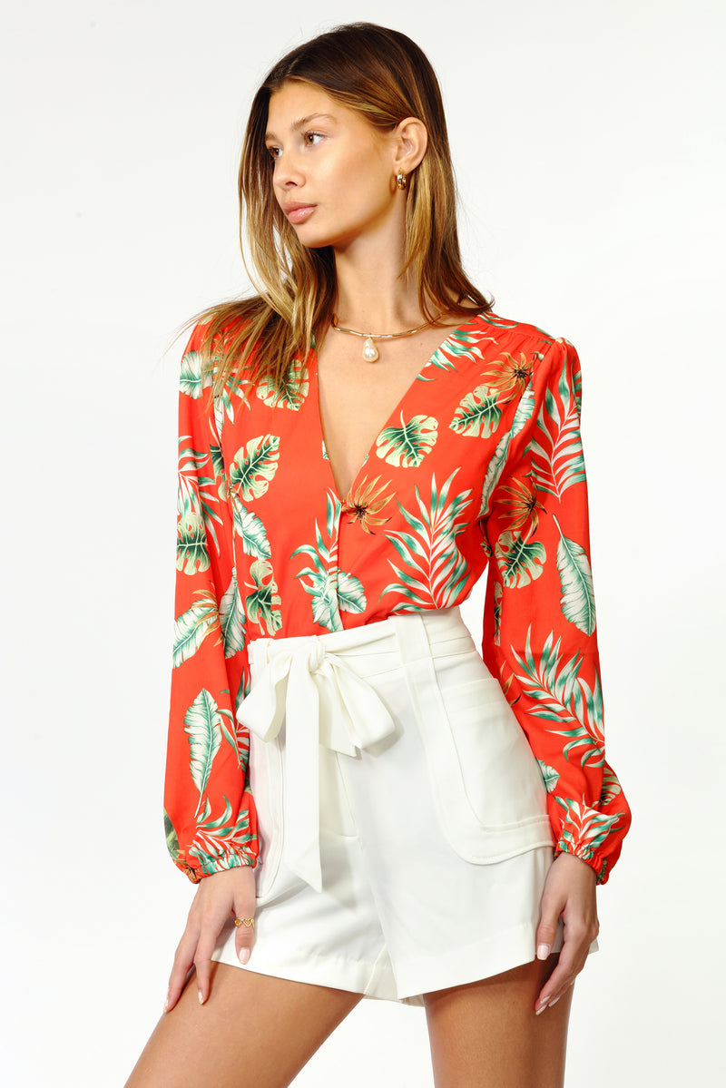 Wennie Printed Crepe Bodysuit
